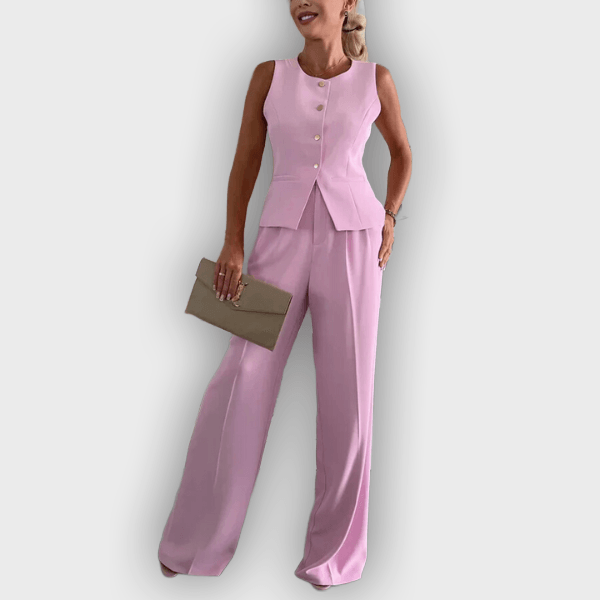 Sleeveless Button Vest and Wide Leg Pants Two Piece Set 4