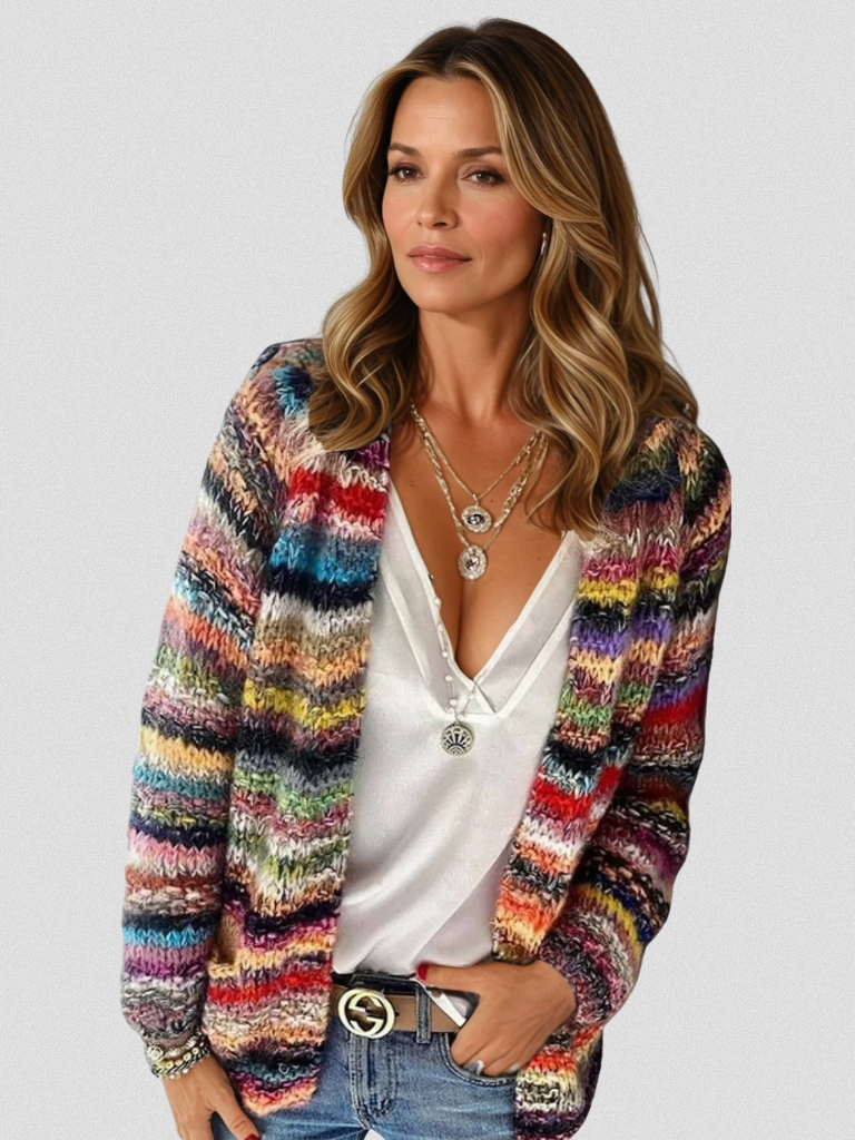Space Dye Striped Open Front Knit Cardigan