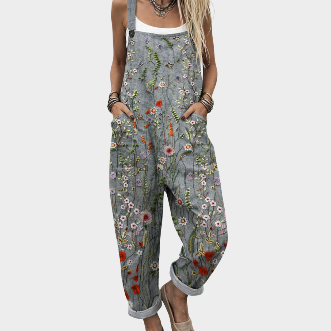 Floral Print Pocket Overall Jumpsuit
