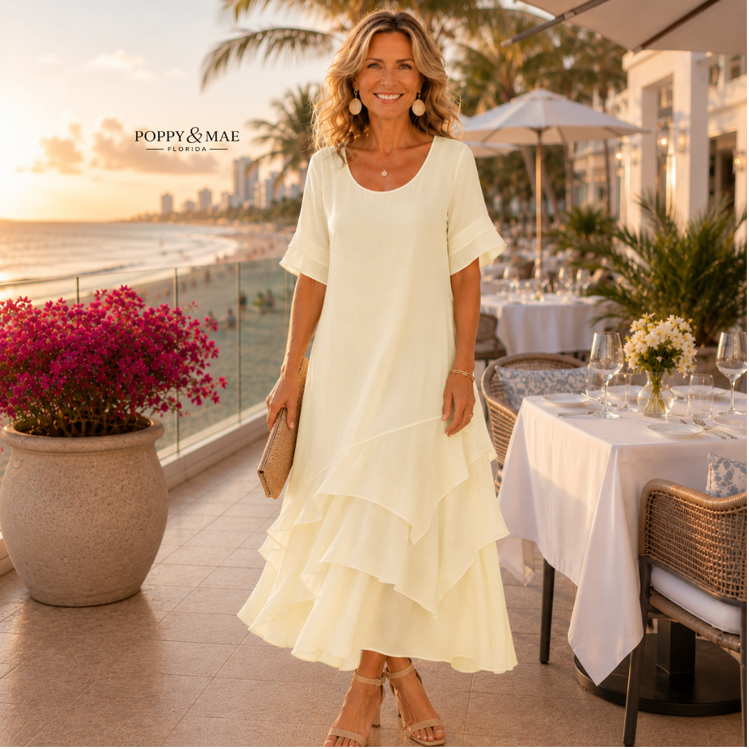 Round Neck Flutter Sleeve Tiered Ruffle Flowy Maxi Dress 3