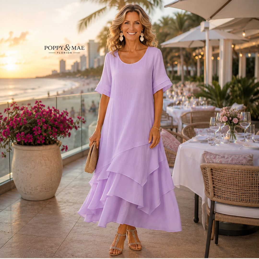 Round Neck Flutter Sleeve Tiered Ruffle Flowy Maxi Dress 5