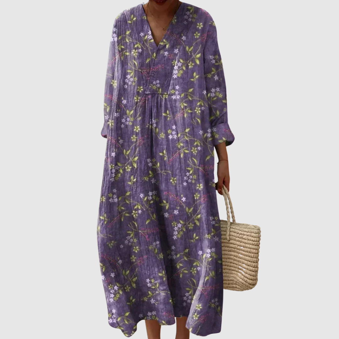 Ditsy Floral V-Neck Long Sleeve Maxi Dress 2