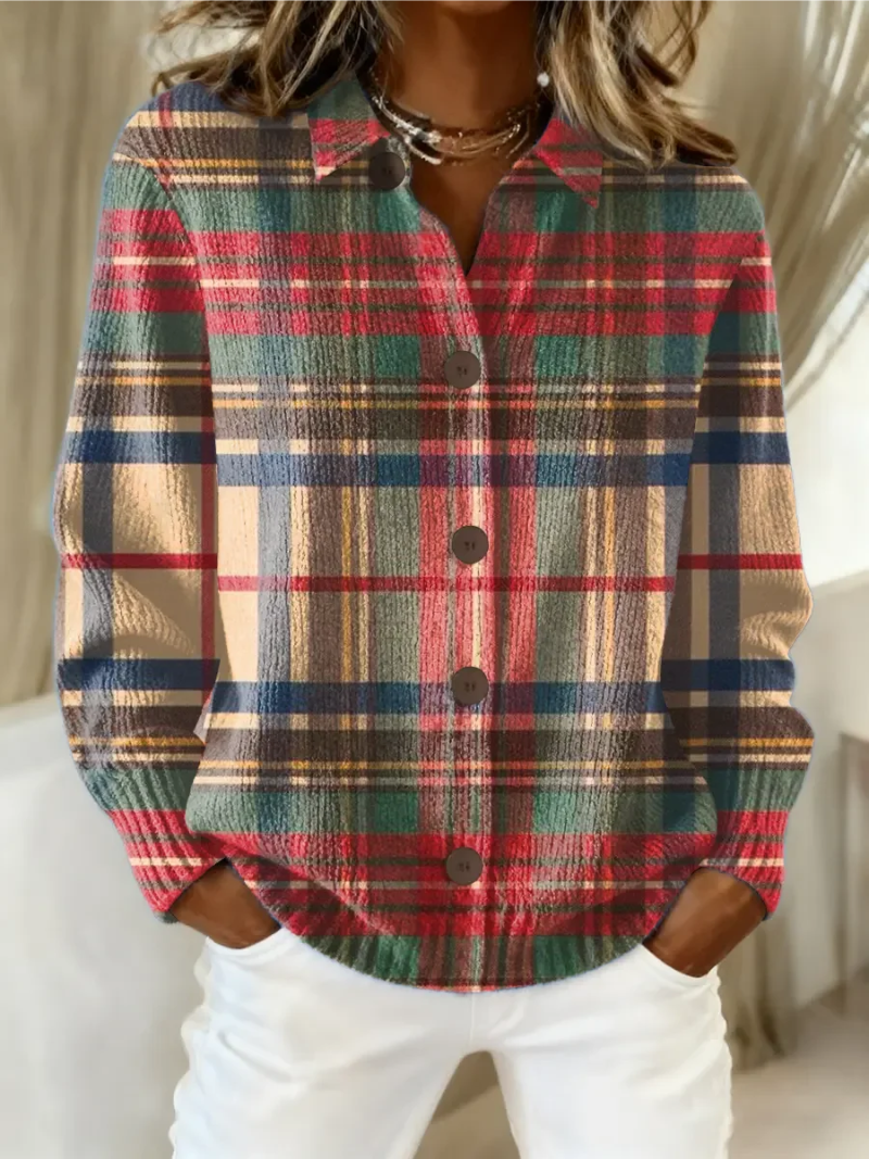 Plaid Collared Button Front Long Sleeve Shirt