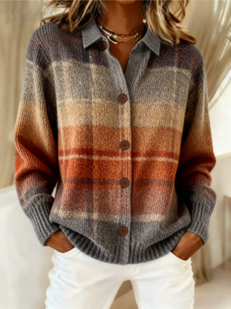 Collared Button Front Plaid Knit Shirt Jacket