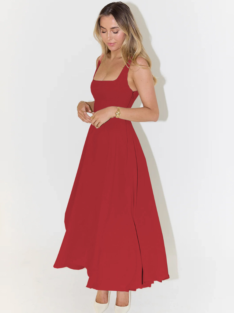 Square Neck Sleeveless Fit and Flare Maxi Dress Wedding Guest 4