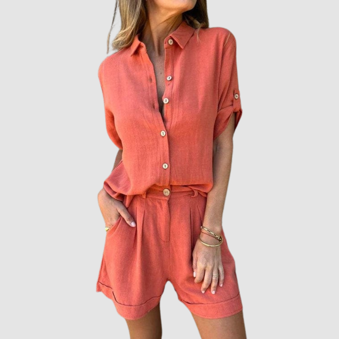 Short Sleeve Button Shirt and Shorts Two Piece Set