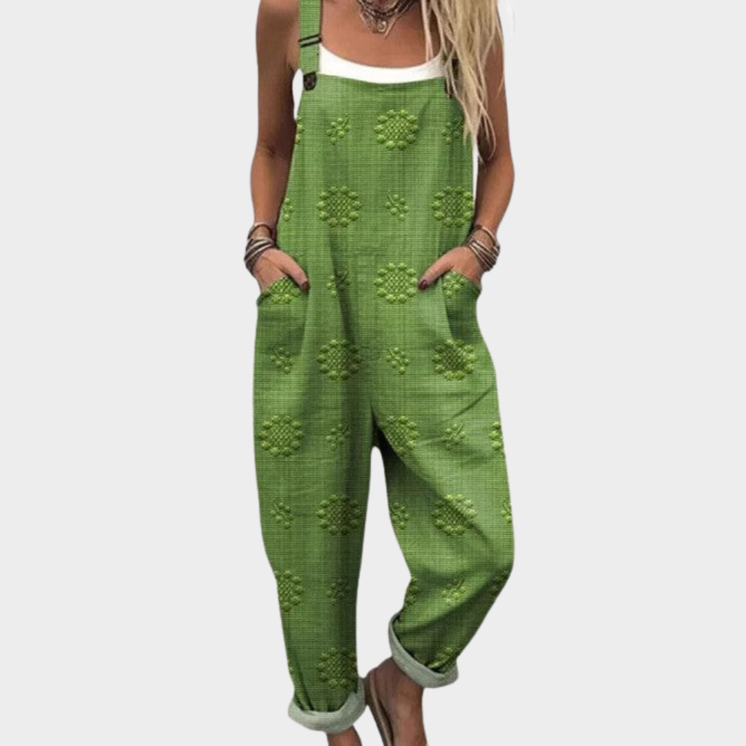 Floral Jacquard Sleeveless Cuffed Overall Jumpsuit