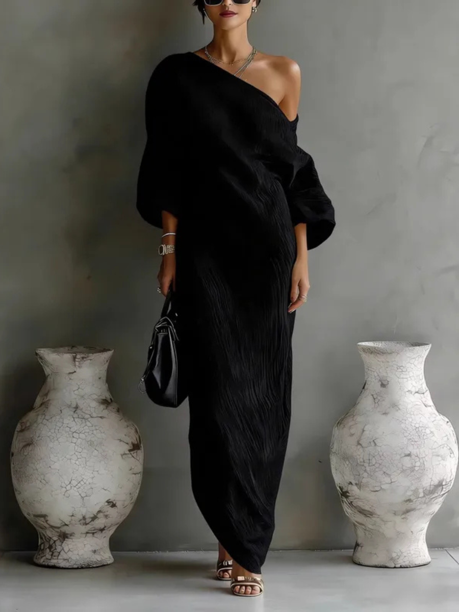 One Shoulder Long Sleeve Satin Maxi Dress 7