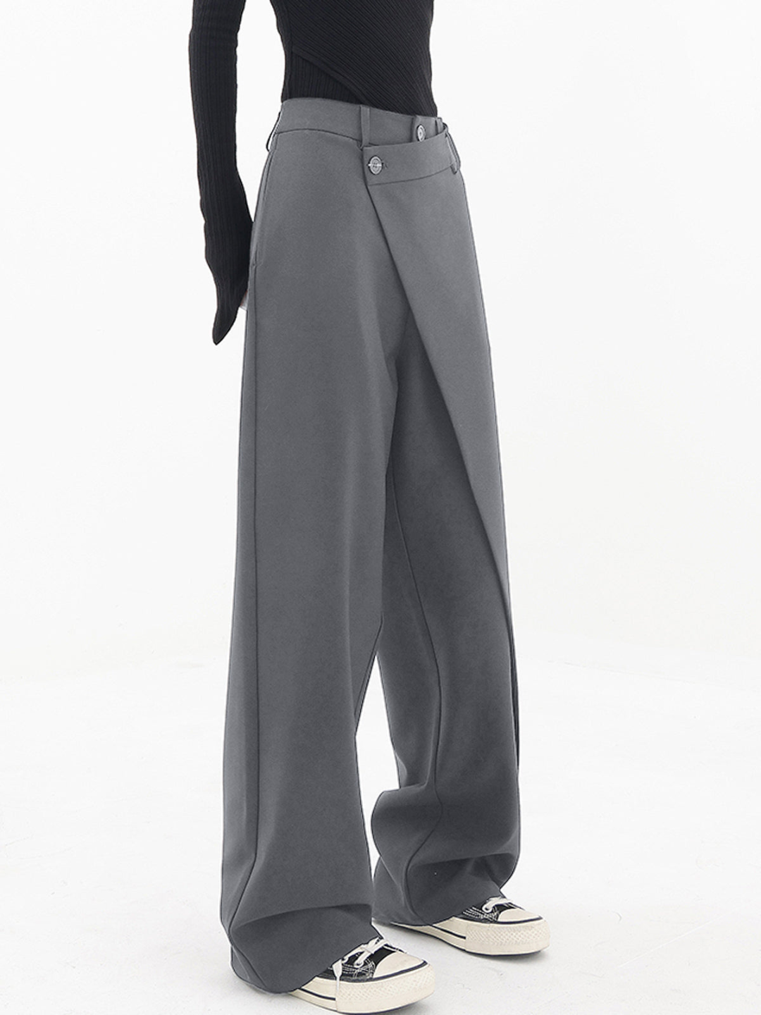 High Waist Asymmetric Wrap Wide Leg Trousers 9