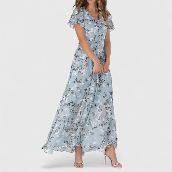 Floral V-Neck Flutter Sleeve Maxi Dress 4