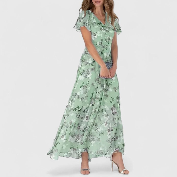 Floral V-Neck Flutter Sleeve Maxi Dress 6
