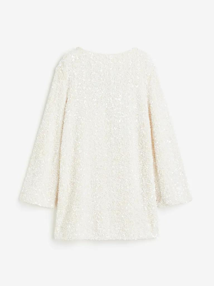 Boat Neck Long Sleeve Textured Boucle Shift Mini Cocktail Dress - View 3