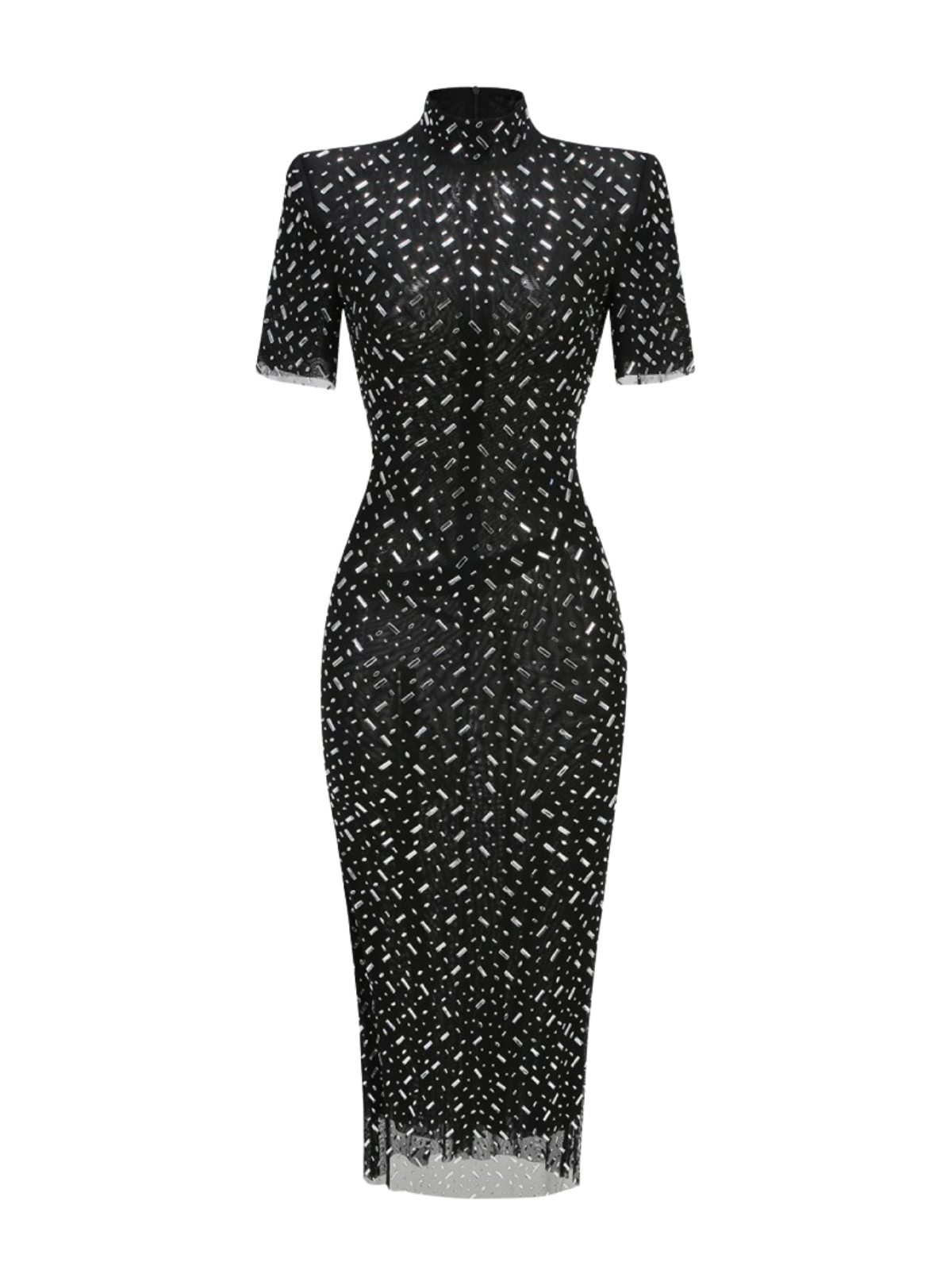 Sequin Mock Neck Short Sleeve Lattice Bodycon Maxi Dress - View 7