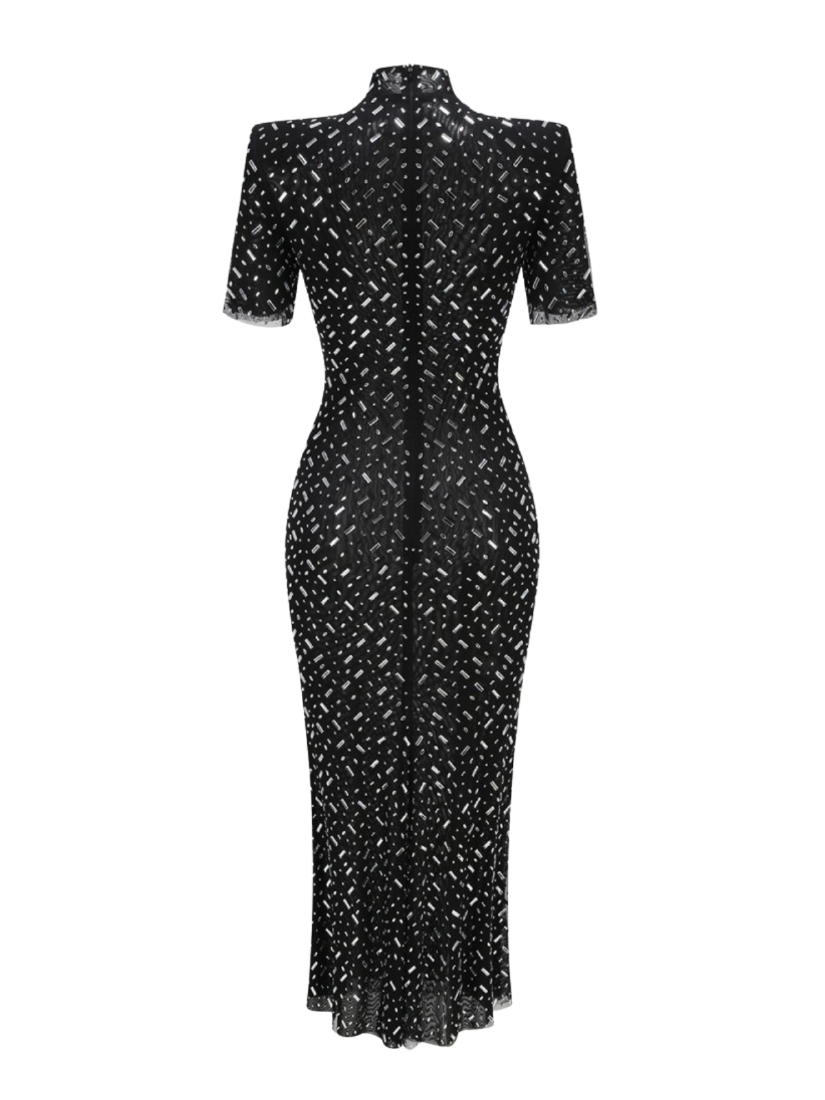 Sequin Mock Neck Short Sleeve Lattice Bodycon Maxi Dress - View 8