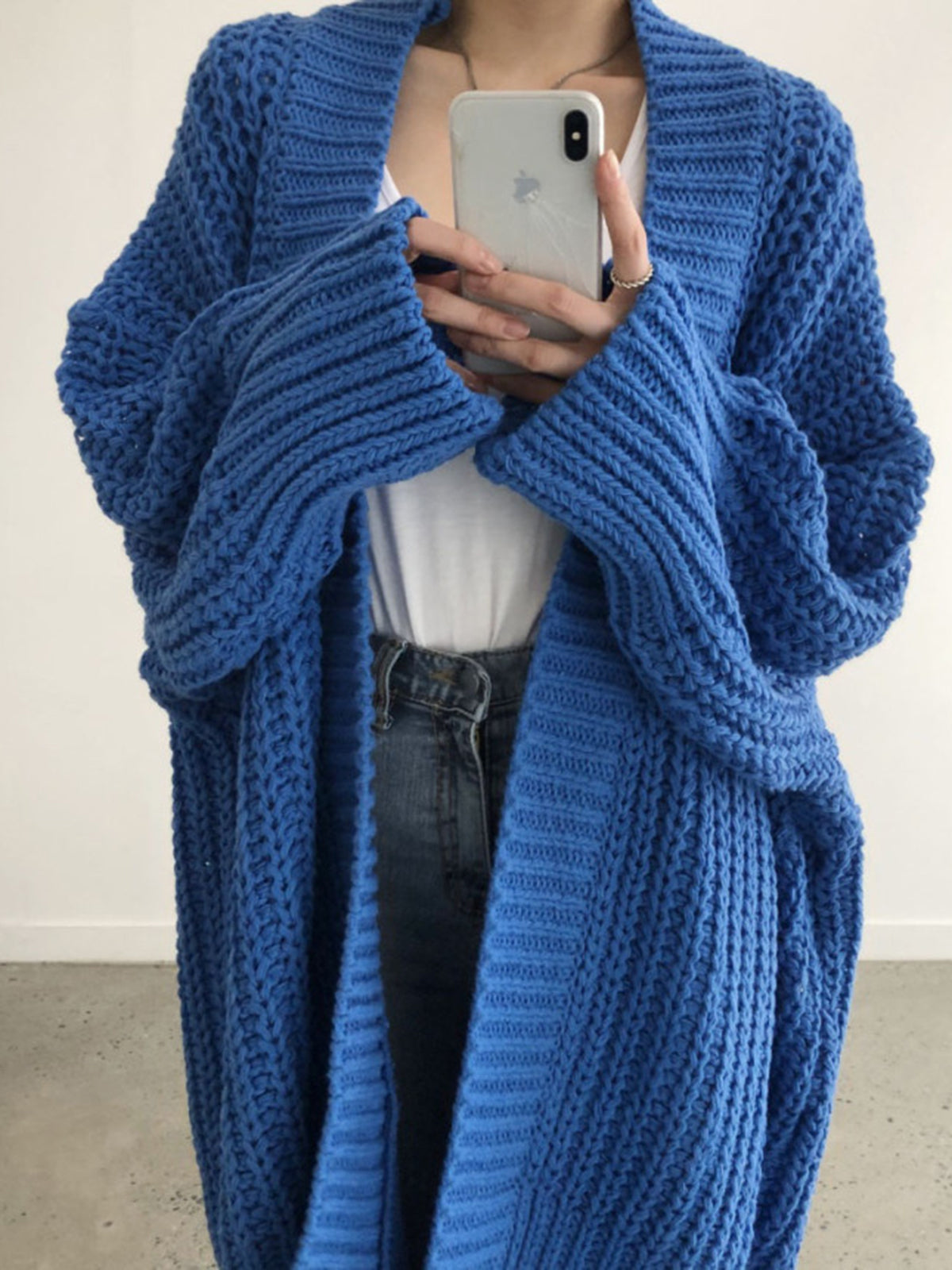 Shawl Collar Chunky Ribbed Longline Open Front Cardigan 5