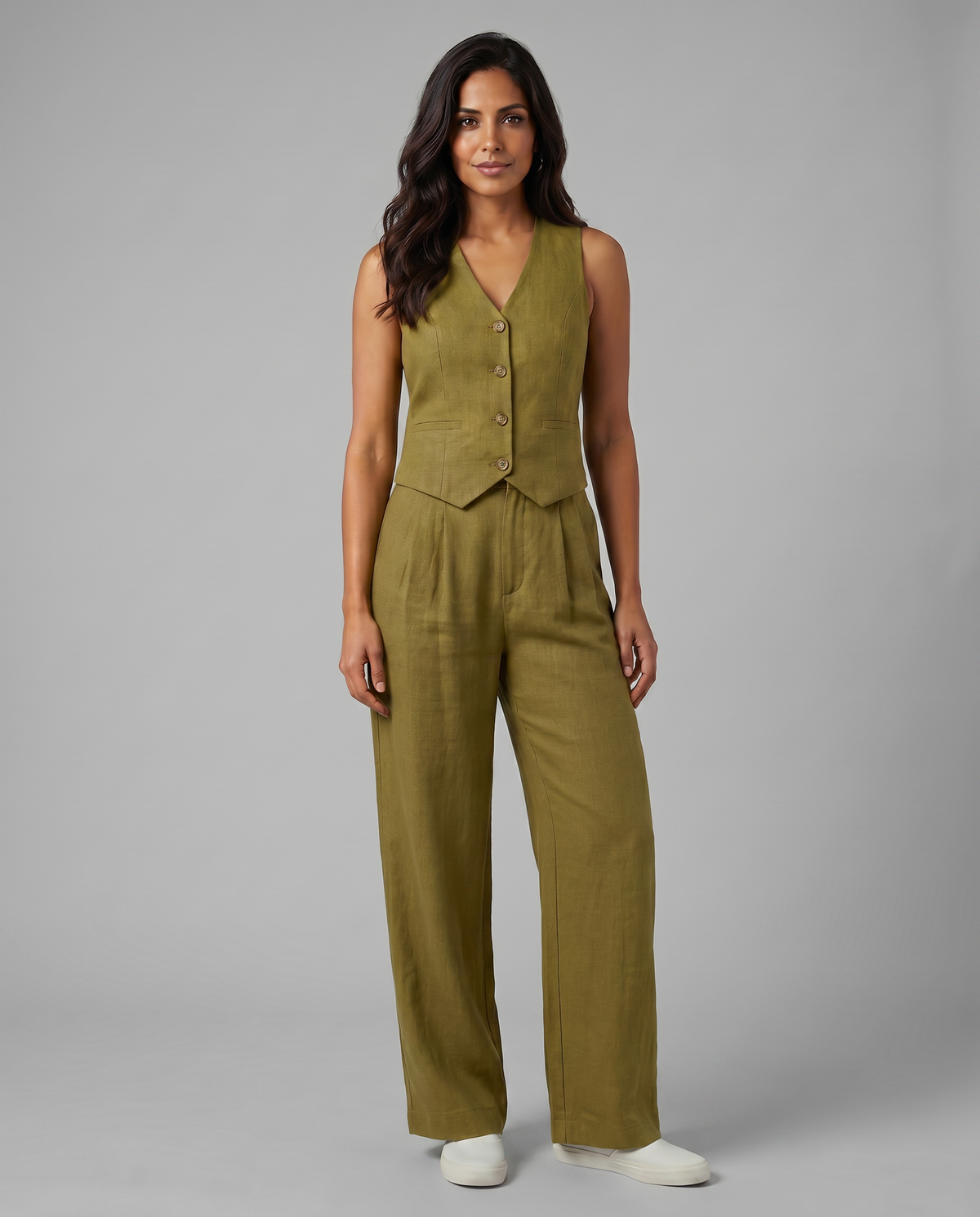 Sleeveless Button Vest and Wide Leg Pants Two Piece Set 5