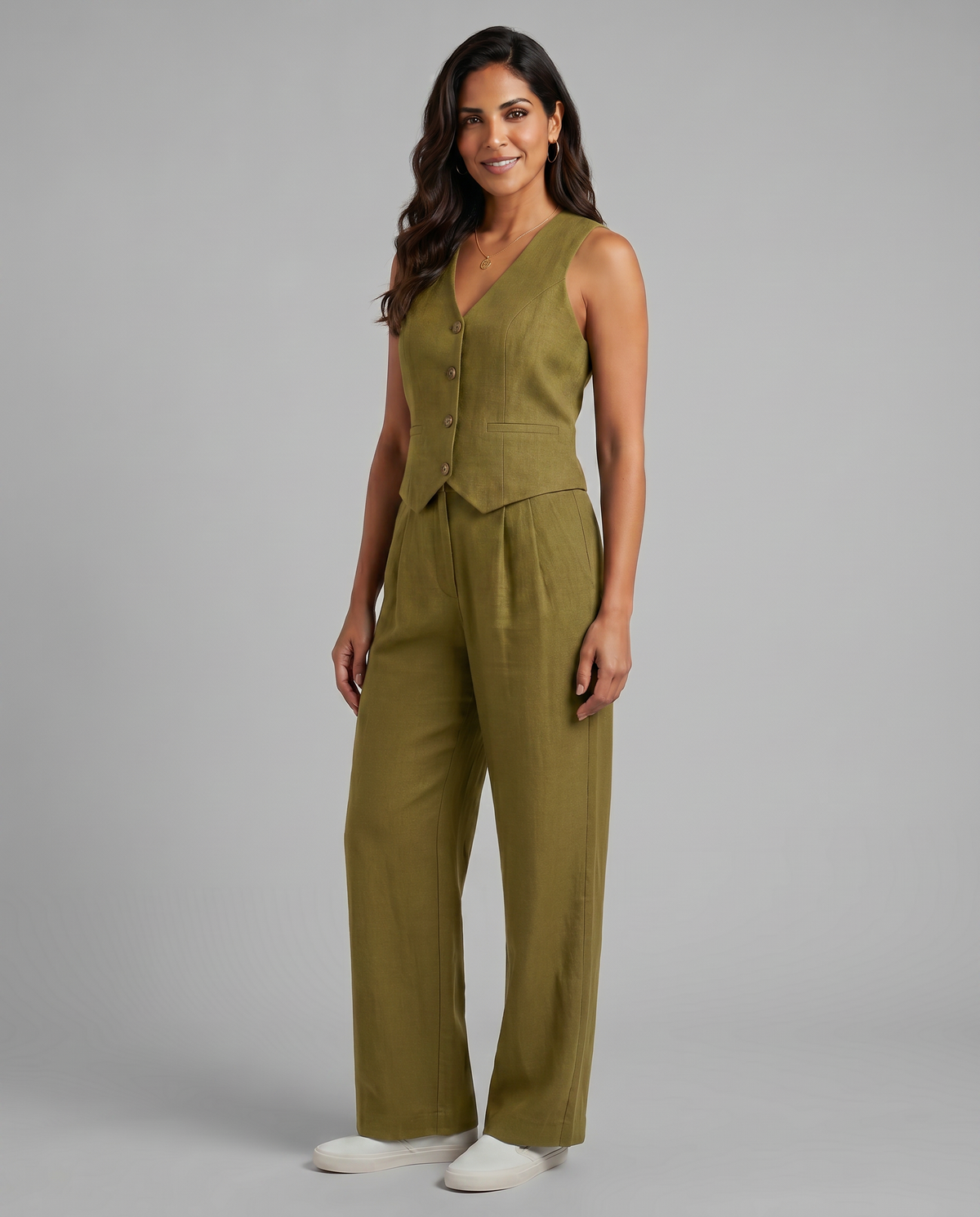 Sleeveless Button Vest and Wide Leg Pants Two Piece Set 7