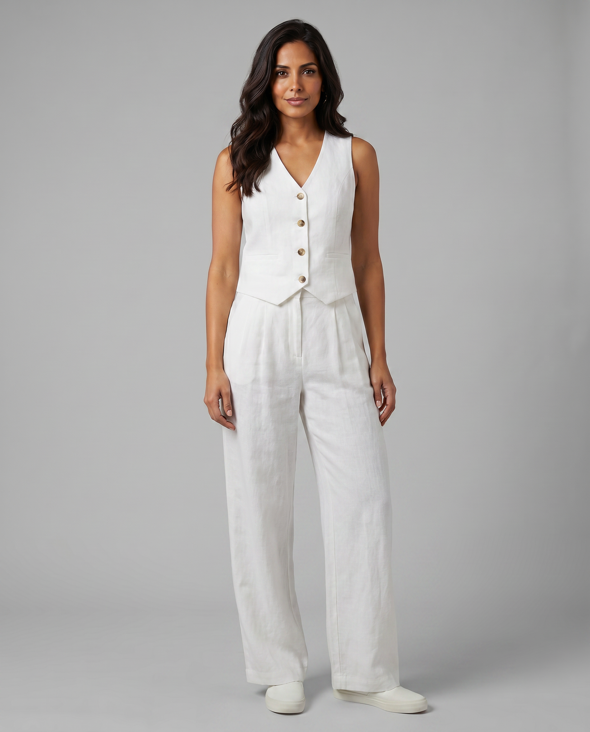 Sleeveless Button Vest and Wide Leg Pants Two Piece Set 11
