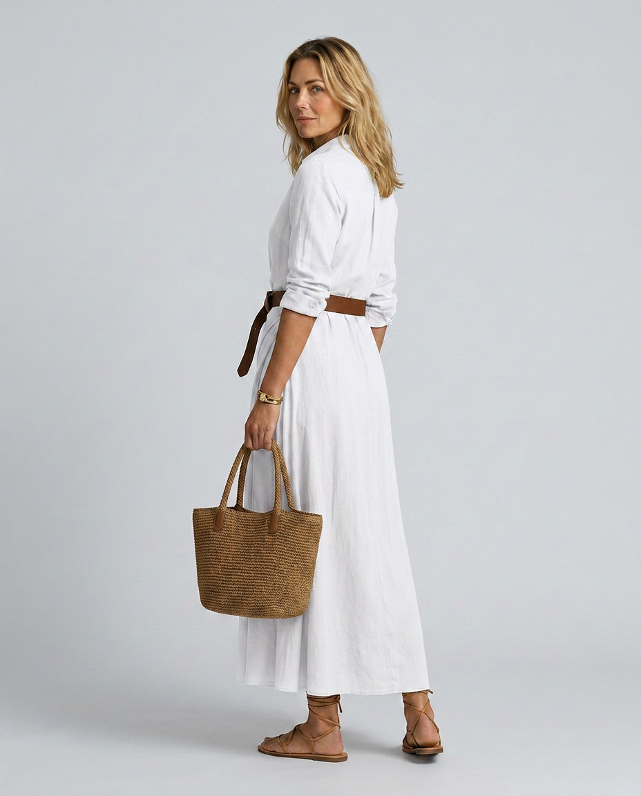 Deep V-Neck Button Front Belted Ruched Maxi Shirt Dress 13