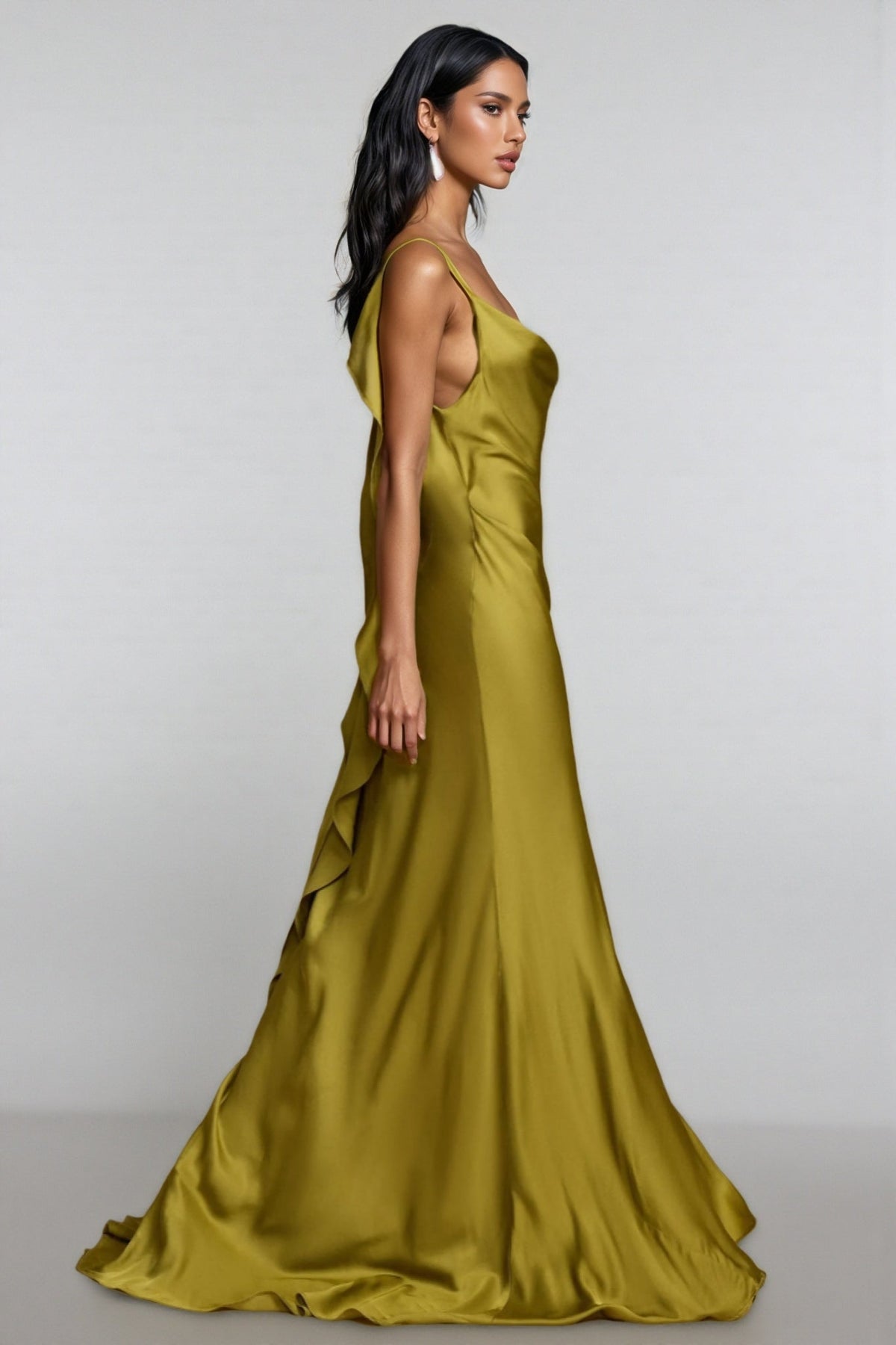 Lelia Solid Satin Backless Frill Maxi Dress - View 2