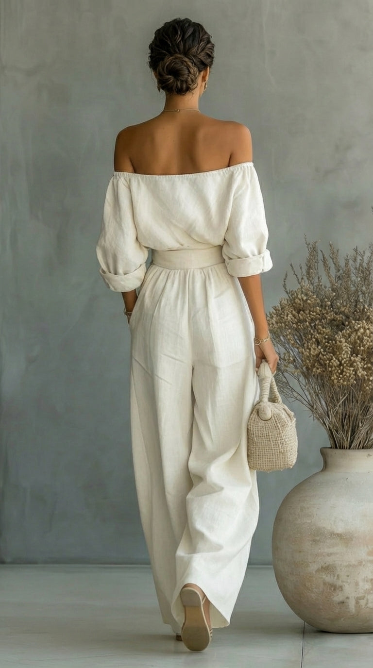 Off Shoulder Top and Wide Leg Pants Two Piece Set 6