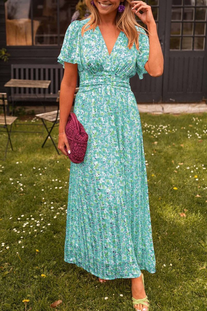 Floral Print V-Neck Flutter Sleeve Wrap Maxi Dress 5