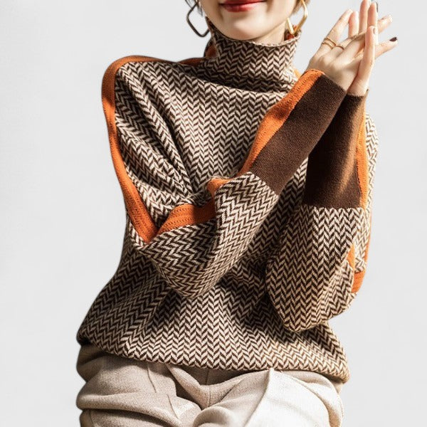 Chevron Print Turtleneck Drop Shoulder Sweater 3
