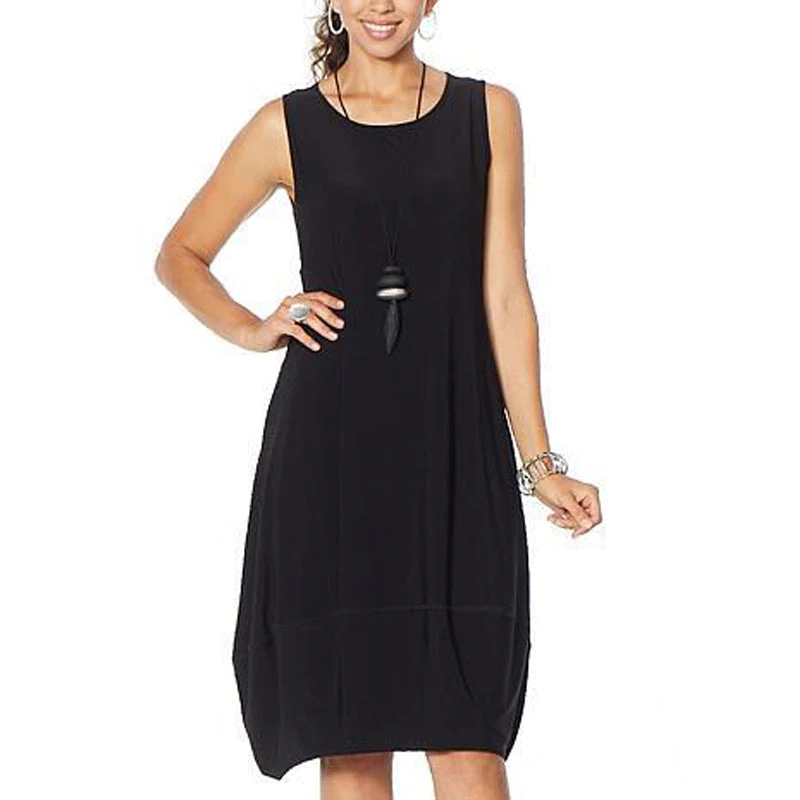 Sleeveless Scoop Neck Pocket Lantern Hem A-Line Midi Dress - View 4