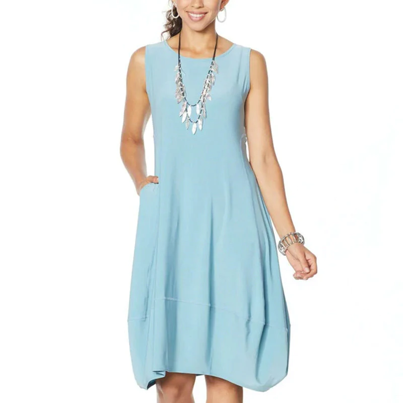 Sleeveless Scoop Neck Pocket Lantern Hem A-Line Midi Dress - View 5