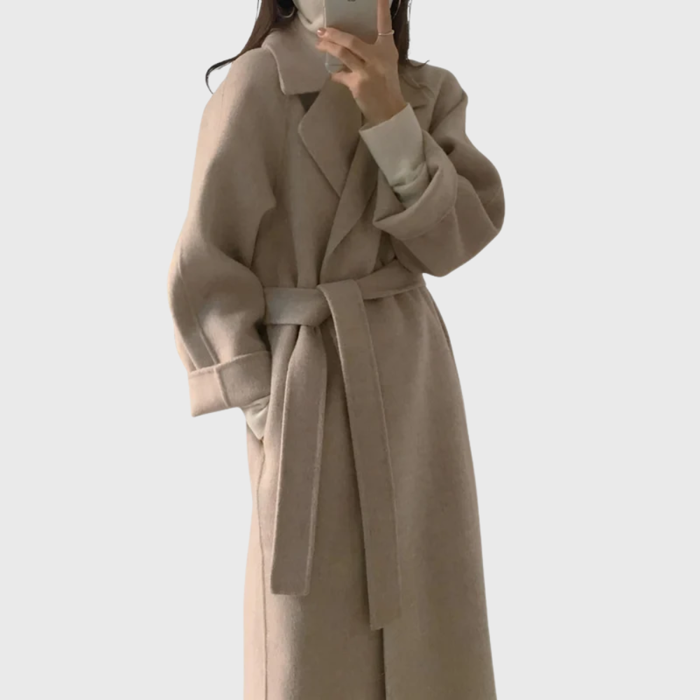Notch Lapel Belted Wrap Longline Coat 2