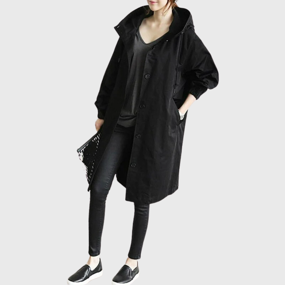 Hooded Snap Front Longline Trench Coat 2