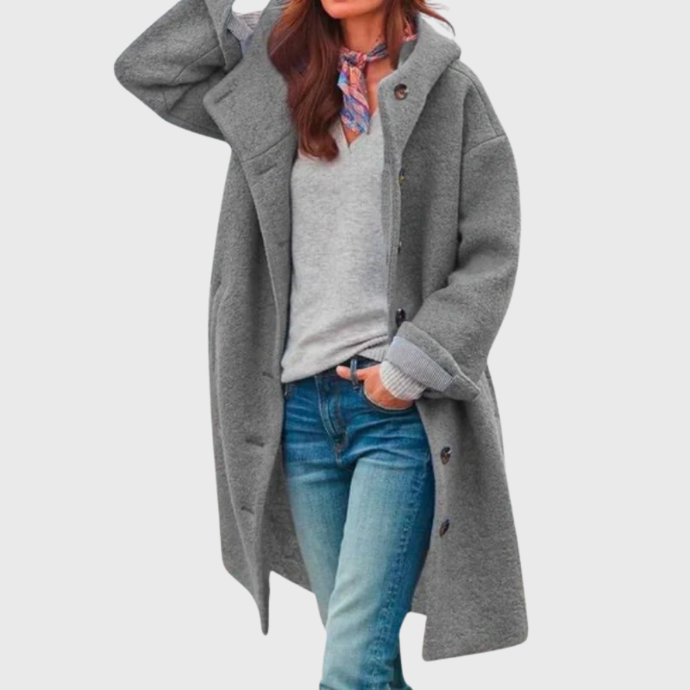 Hooded Button Front Longline Wool Look Coat 2