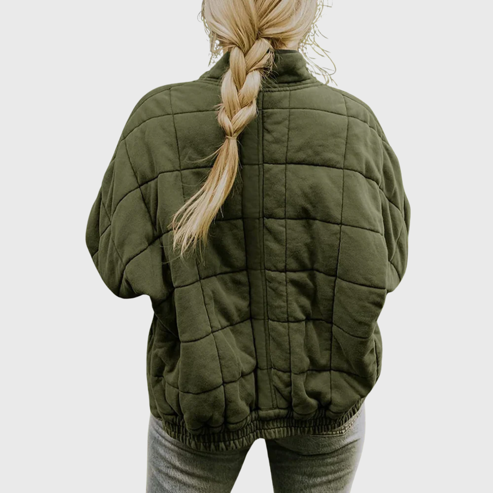 Quilted Zip Front Stand Collar Oversized Bomber Jacket 6