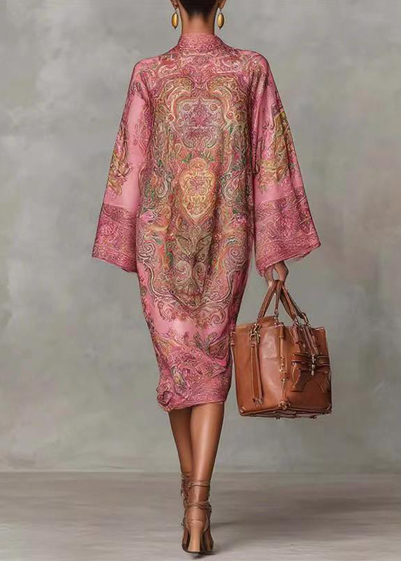 Mock Neck Bell Sleeve Tulip Hem Kaftan Midi Dress - View 5