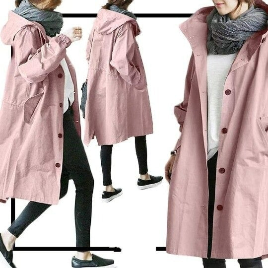 Hooded Button Front Oversized Longline Windbreaker Coat 9