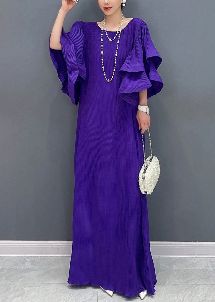 Plissé Pleated Tiered Ruffle Sleeve Maxi Gown - View 2
