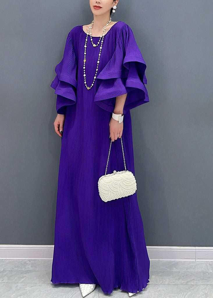 Plissé Pleated Tiered Ruffle Sleeve Maxi Gown - View 3