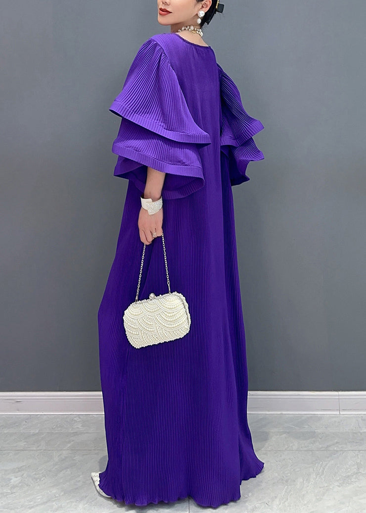 Plissé Pleated Tiered Ruffle Sleeve Maxi Gown - View 4