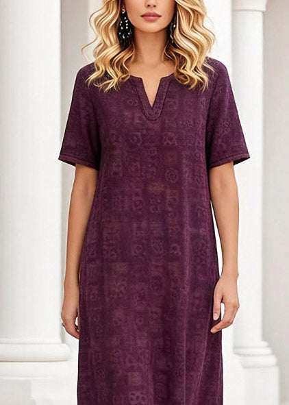 Geometric Print Split Neck Short Sleeve Side Slit Shift Midi Dress - View 2