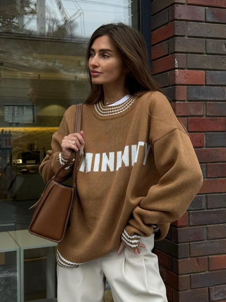 Printed Striped Cozy Stylish Loose Round Neck Comfortable