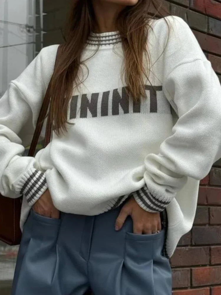 Printed Striped Cozy Stylish Loose Round Neck Comfortable