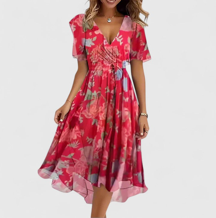 Abstract Print V-Neck Short Sleeve Wrap Midi Dress 8