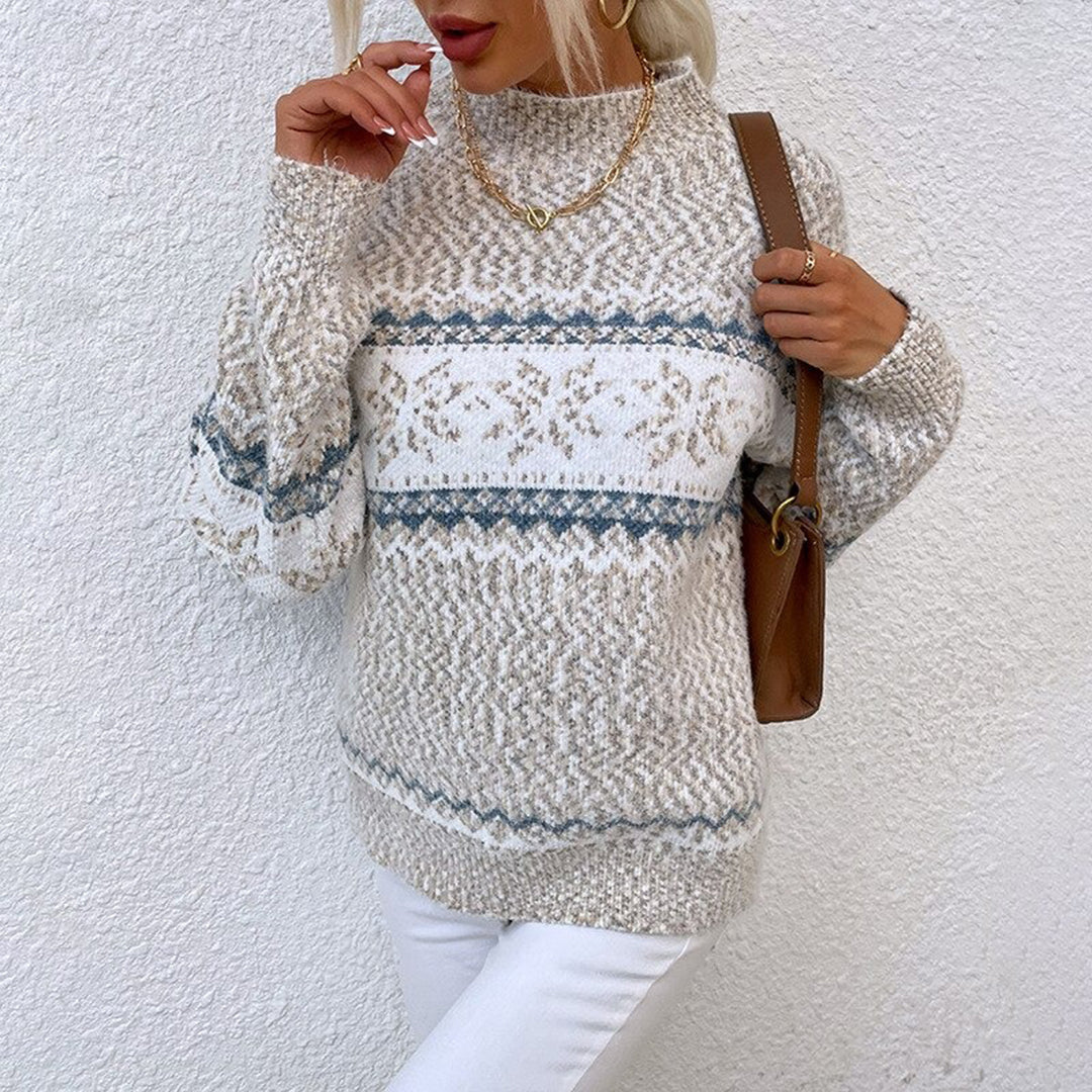 Fair Isle Snowflake Mock Neck Knit Sweater 4