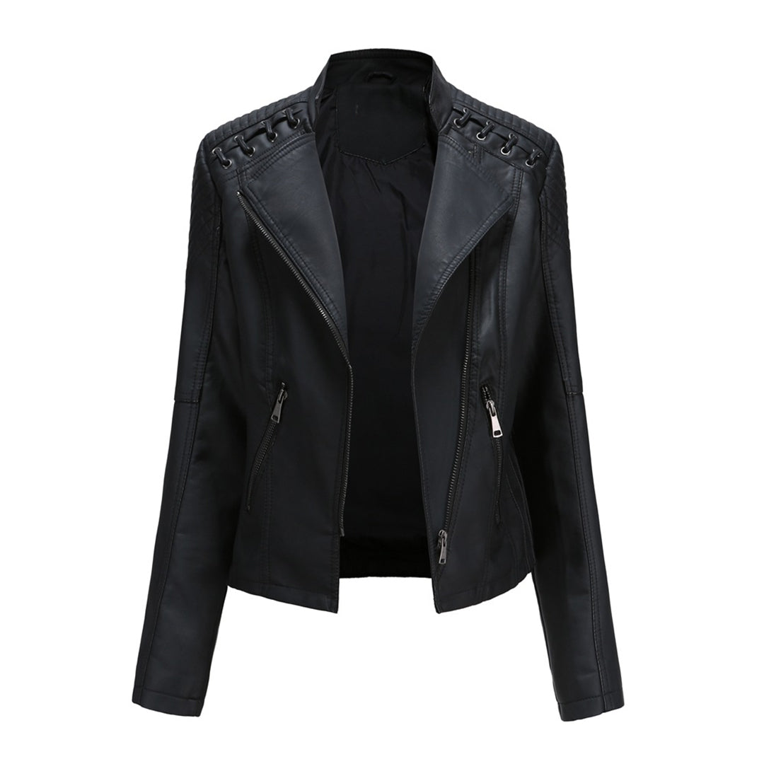 Zip Front Stand Collar Faux Leather Moto Jacket