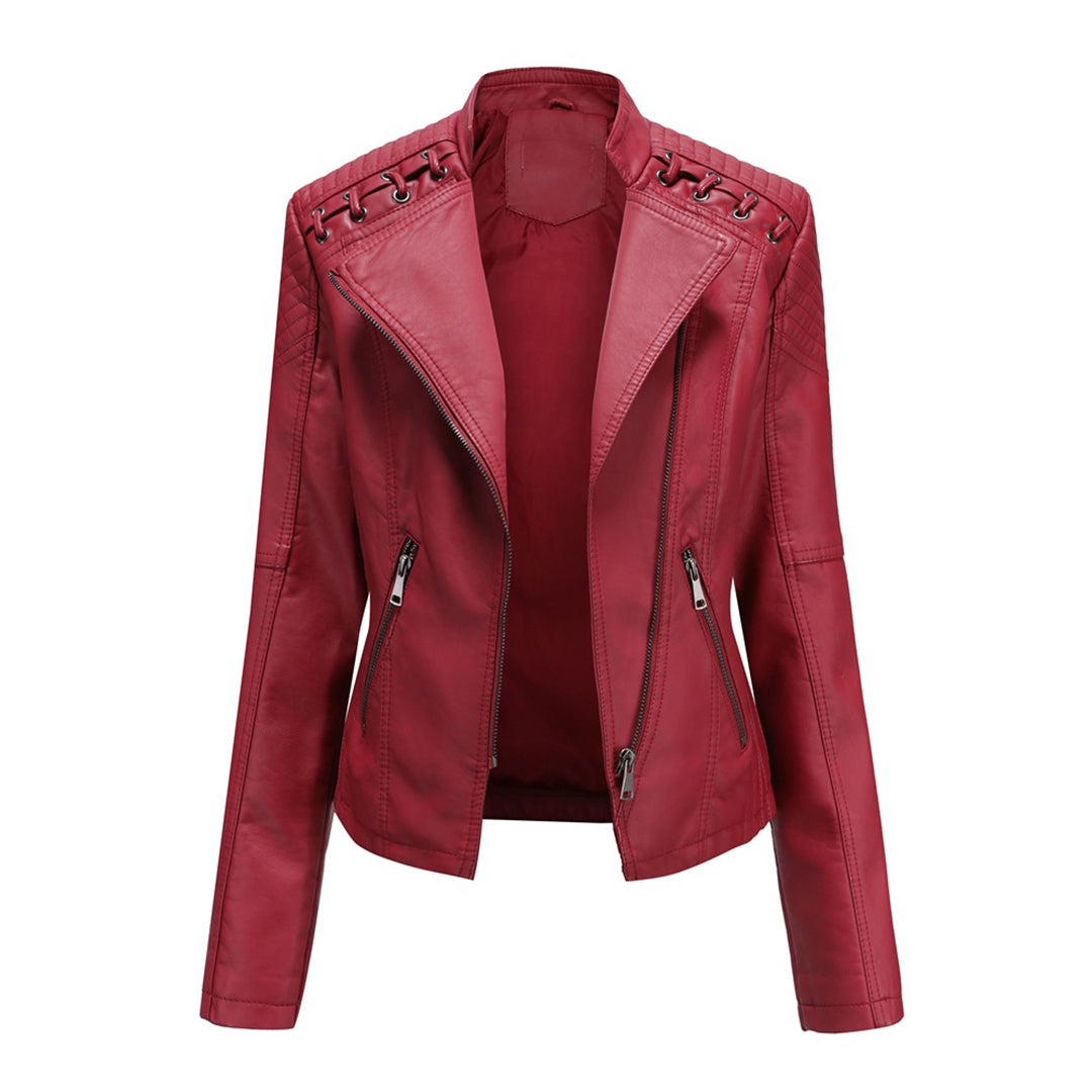 Zip Front Stand Collar Faux Leather Moto Jacket 4