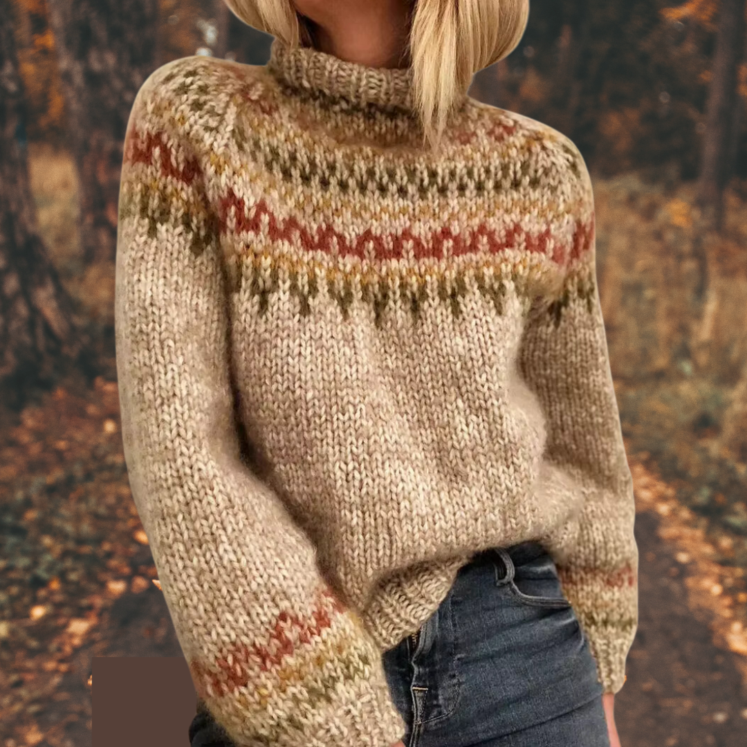 Fair Isle Turtleneck Long Sleeve Knit Sweater