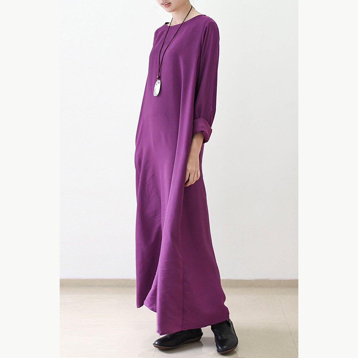 Purple silk dresses long sleeve maxi dress elegant fall winter dresses - View 2