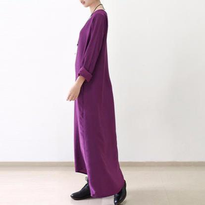 Purple silk dresses long sleeve maxi dress elegant fall winter dresses - View 3