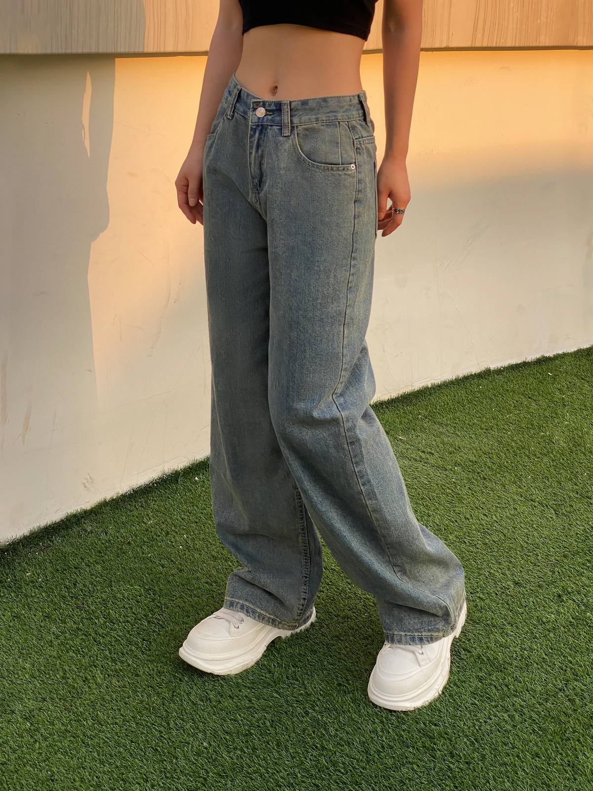High-Waist Vintage Washed Denim Jeans