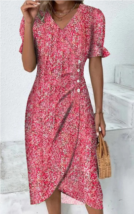 Short Puff Sleeve Lettuce Edge Cuff Bodycon Midi Dress - View 7